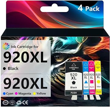 920XL Ink Cartridges Compatible for HP 920 XL Ink Cartridge Compatible for HP OfficeJet 6000 6500 6500a 7000 7500 7500a Printers 1Black, 1Cyan, 1Magenta, 1Yellow
