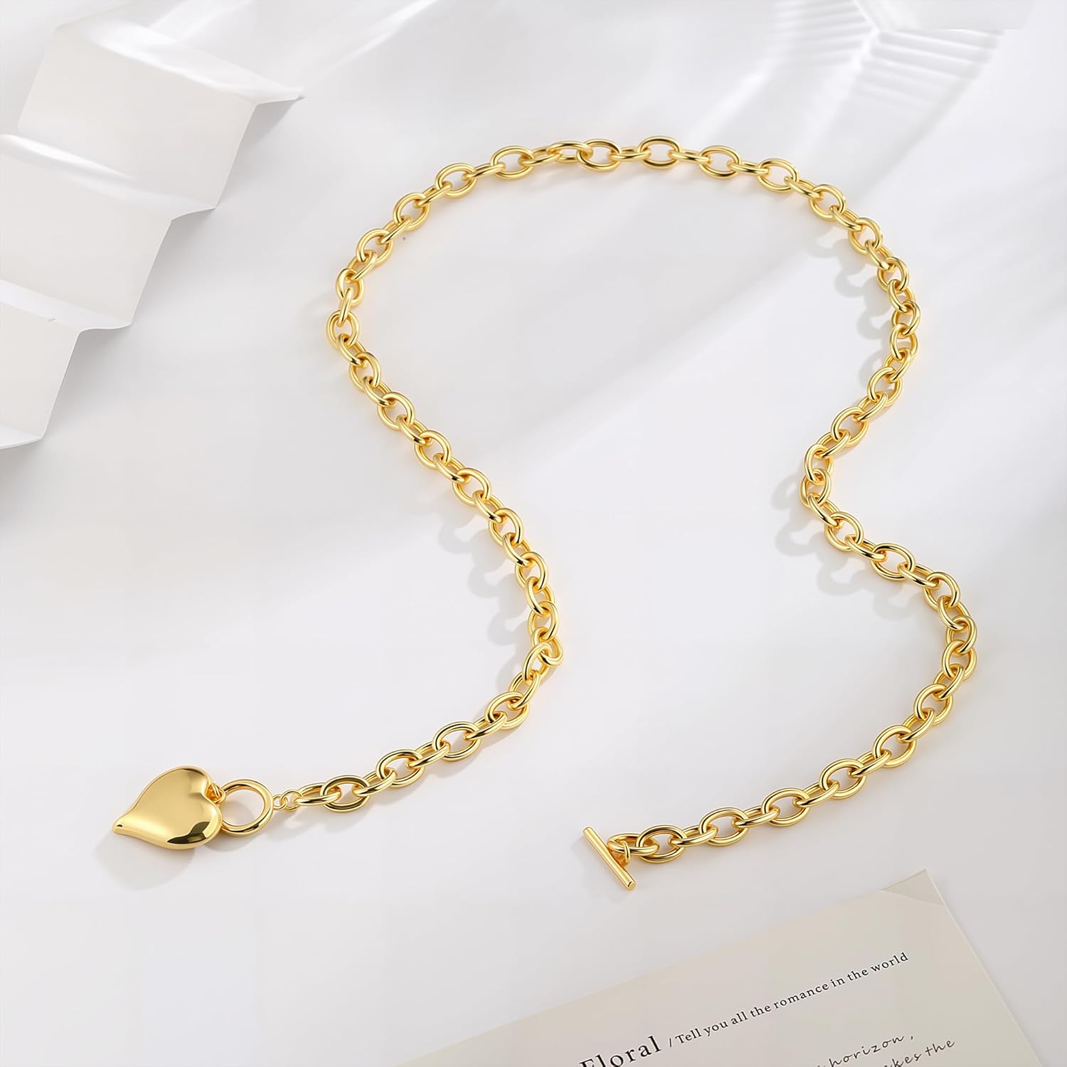 14K Gold Plated Necklace for Women Sweatproof, Non Tarnish Chunky Layered Chain Necklaces Thick Gold Layering Herringbone Paperclip Necklace Stacks Toggle Necklaces for Women Men - Image 6