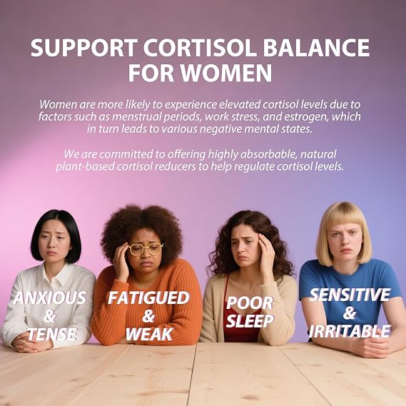 Cortisol Reducing Supplements for Stress & Mood Support, Ashwagandha 20:1, Magnesium, L-Theanine & Rhodiola Complex, Vitamins C D3 B6, Adaptogen Blend for Relaxation, Sleep & Focus, 90 Capsules