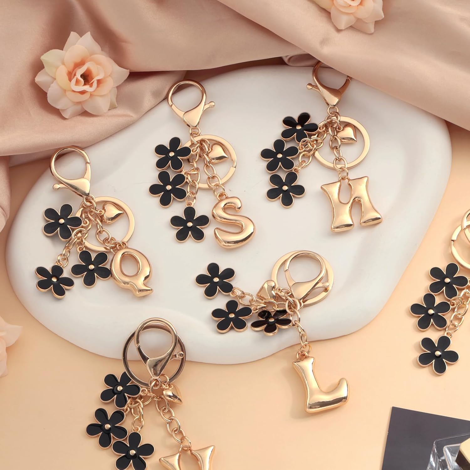 Snycler Bubble Initial Keychain Cute Flower Charms Keyring for Handbag Backpack–Personalized A-Z Letter Charms Gift for Women - Image 5