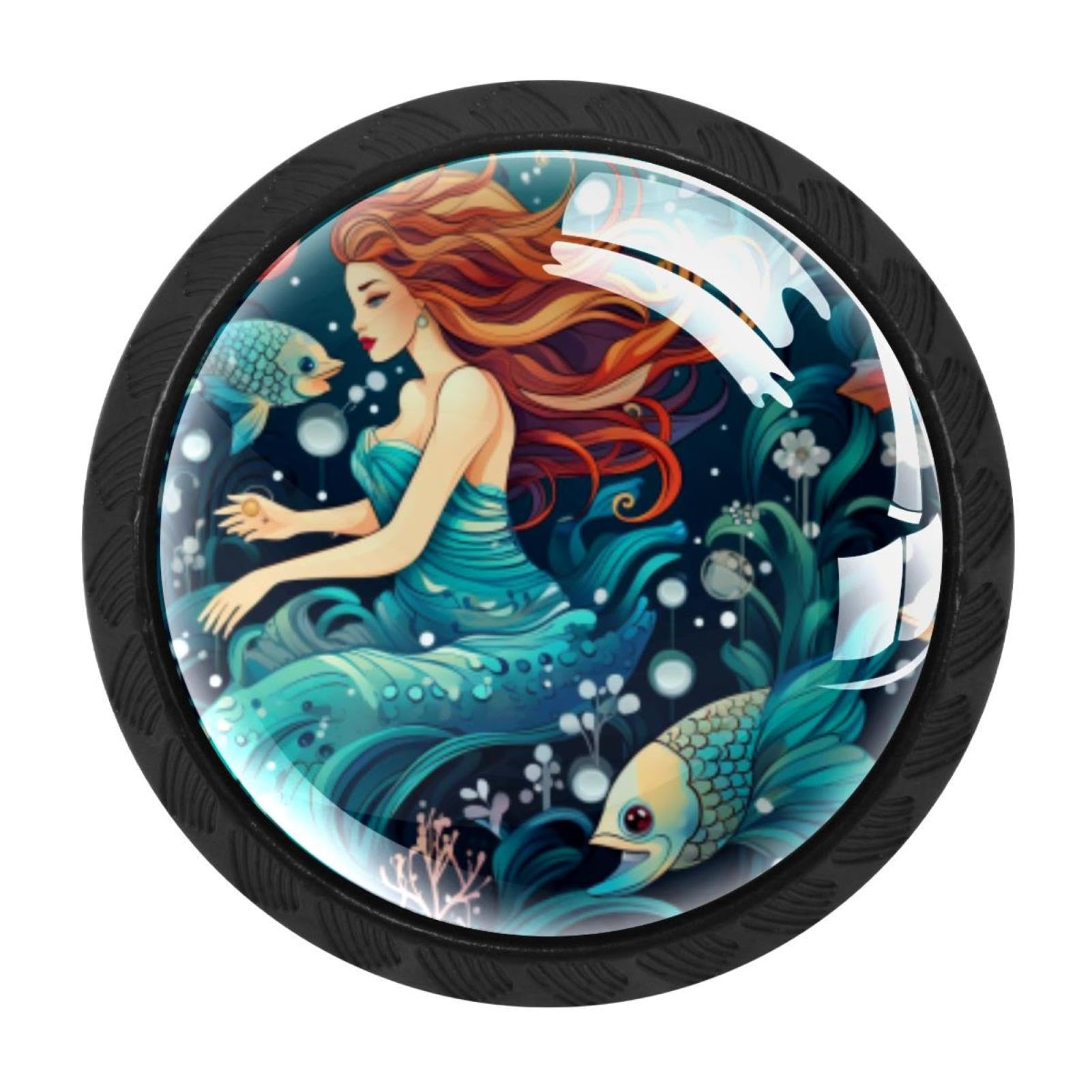 Chenzzzz Multicolored 05 Mermaid Drawer Knobs 4 Pack Crystal Dresser Knobs 35Mm Glass Cabinet Knobs For Home Office Bathroom