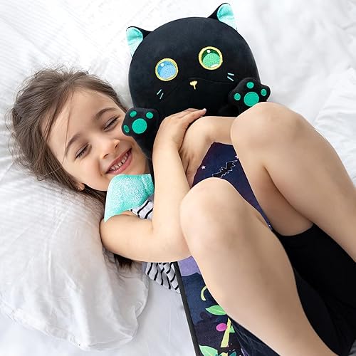 Miniatura 2 de Almohada larga de felpa con forma de gato, 20 pulgadas, lindo gato negro de peluche Kawaii, almohada corporal blanda de peluche, regalo para niños y