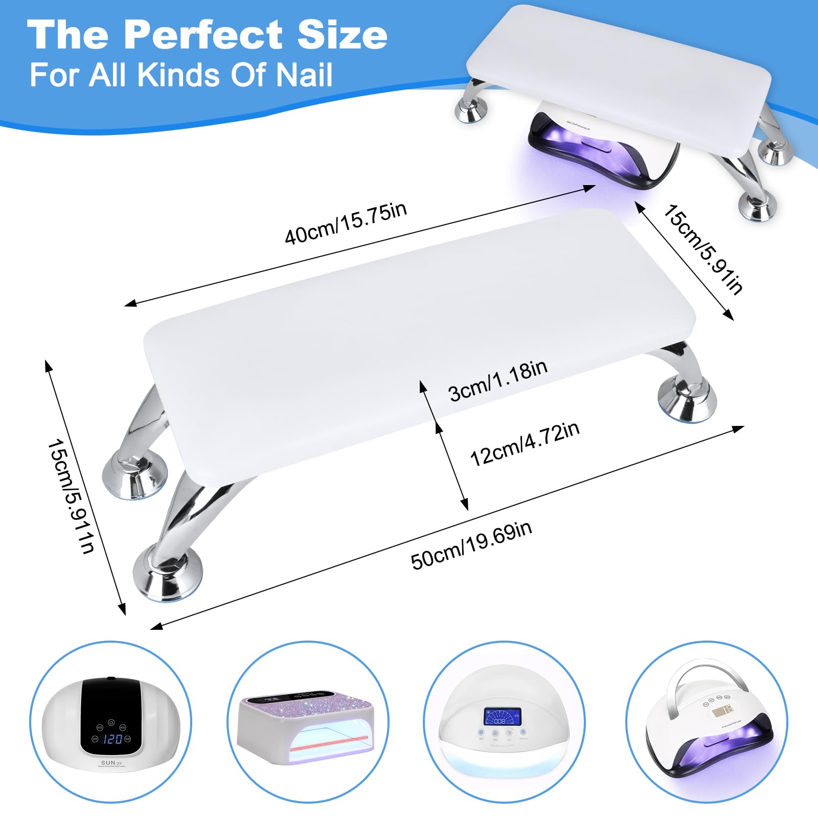 Cojín reposamanos para uñas,reposabrazos para uñas con soporte de acero inoxidable,Cojín de Mano de Manicura de Cuero de Microfibra ideal para salón de manicura,suave e impermeable (blanco)