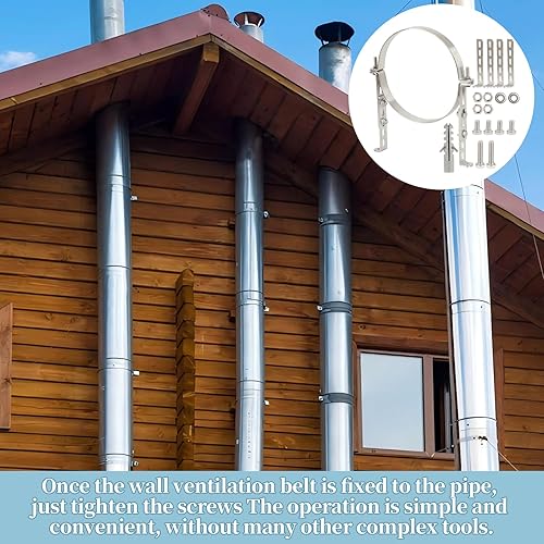 Miniatura 7 de Correa de pared de ventilación ajustable, soporte de tubo de chimenea, soporte de pared ajustable resistente, para ventilación de 8 pulgadas (10