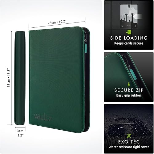 Miniatura 2 de Vault X Carpeta de 9 bolsillos con cremallera para tarjetas, 360 tarjetas, material de álbum Exo-Tec premium, 20 páginas de carga lateral, carpeta