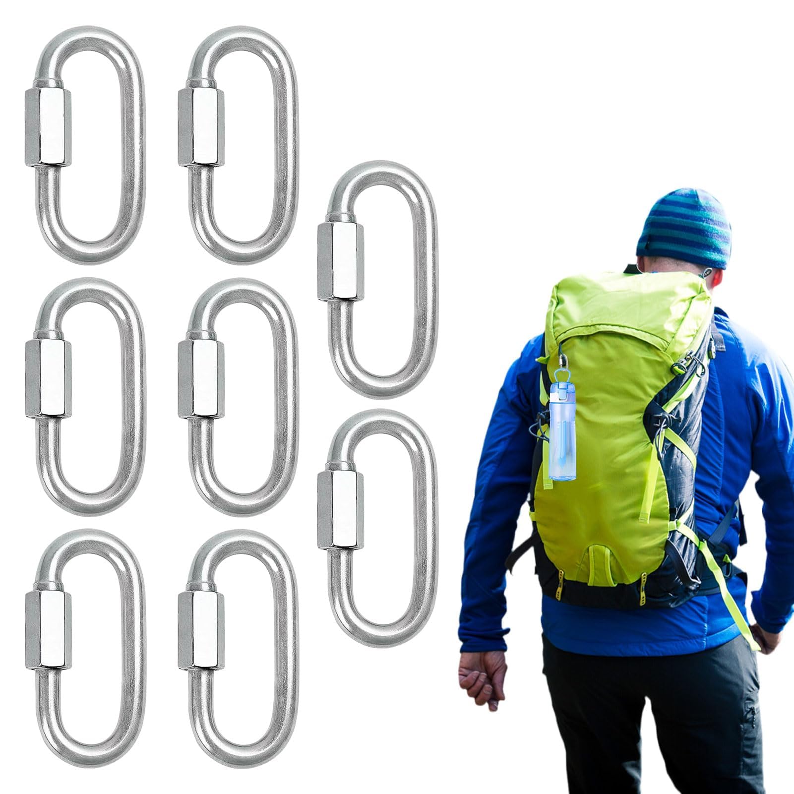 Quick Linkcarabiner Clip Heavy Duty,8 Pcs M4 Locking Carabiners Quick Chain Link,Small Carabiner Clips,Safe Stainless Steel Locking Carabiner for Family Camping,Hiking and Trekking