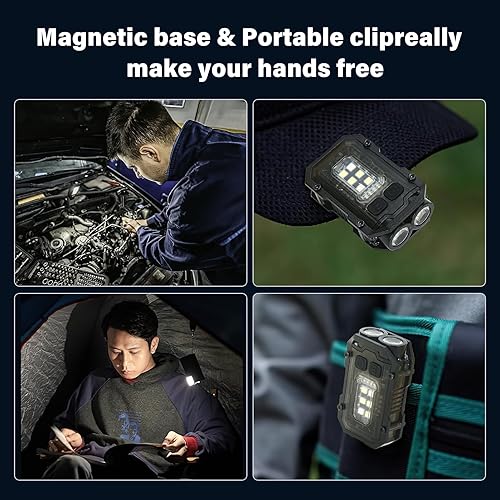 Miniatura 7 de FZH Mini llavero EDC linterna recargable, 800 lúmenes altos, luces de flash súper brillantes, pequeña linterna táctica portátil de bolsillo con imán