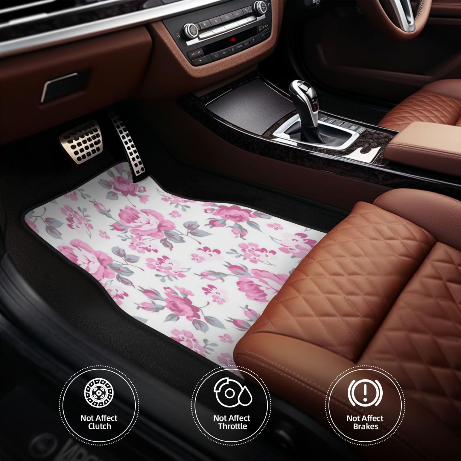 Shabby Chic Blumenmuster in Rosa, Hellrosa, weiß, 4er-Set Auto-Fußmatten, Neopren-Fußmatten für Fahrzeuge, rutschfeste Auto-Fußmatten, Autozubehör