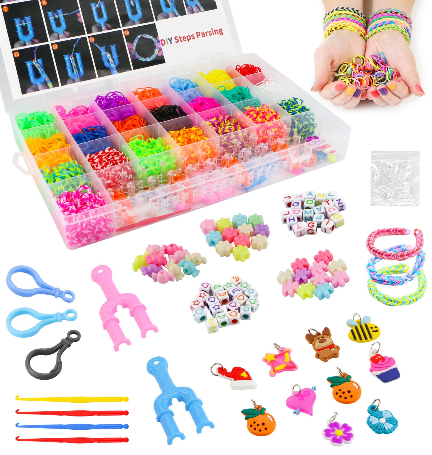 VonLux 5000+ Rubber Loom Bands Kit - Loom Bands Refill Bracelet Making Set incl 22 Colors Twist Bands with a Storage Box, Letter Beads, Pattern Beads etc. for DIY