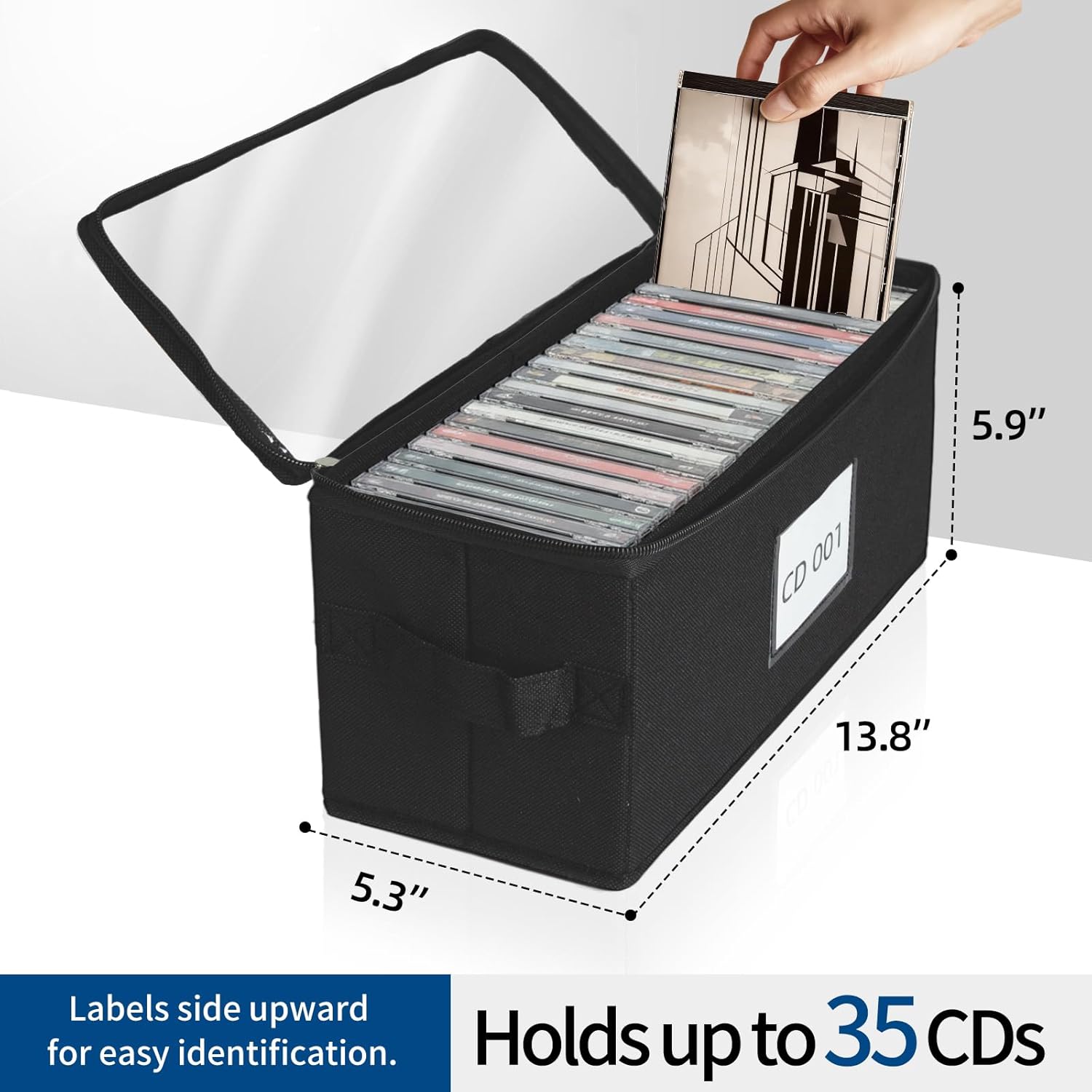 4 Pack Fabric CD Storage Box with Clear PVC Lid, Holds 35 Standard CD Cases, Zipper Closure for Dust Protection, Portable CD Organizer for Music Collection, Black - Image 4
