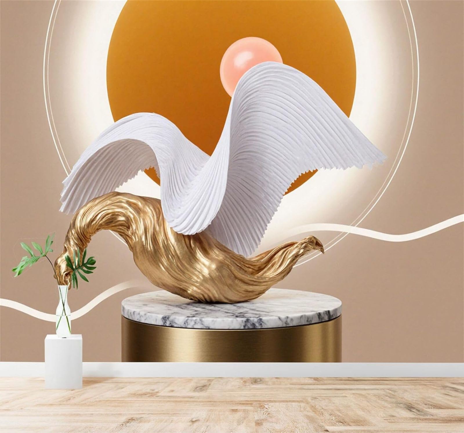 Xlming 200Cm×140Cm(B×H) Abstract Gold Creative White Flowing Wings Sunlight 3D Wallpaper Silky Texture Home Study Office Grey Dining Room Sofa Bedroom Living Room Tv Backdrop-200Cm×140Cm
