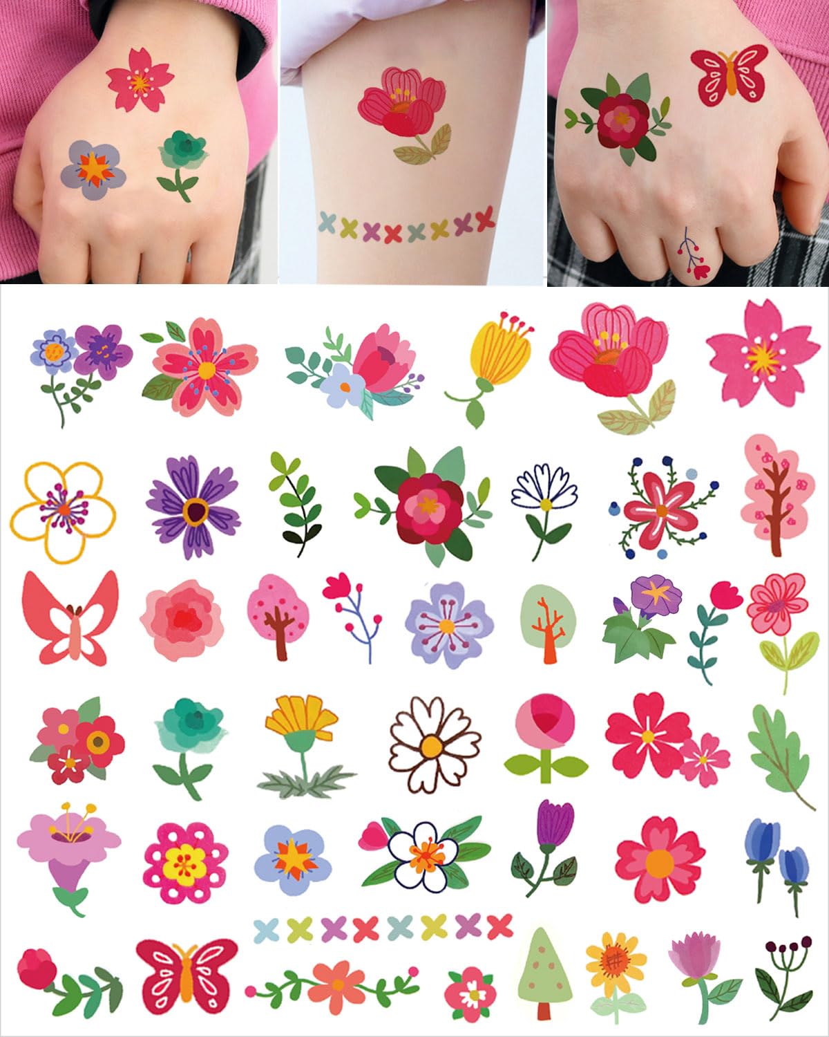Onogola 10 Sheets Flower Temporary Tattoo for Women Adult, Small Colorful Cute Fake Tattoo Stickers Waterproof for Children Party Birthday Favors