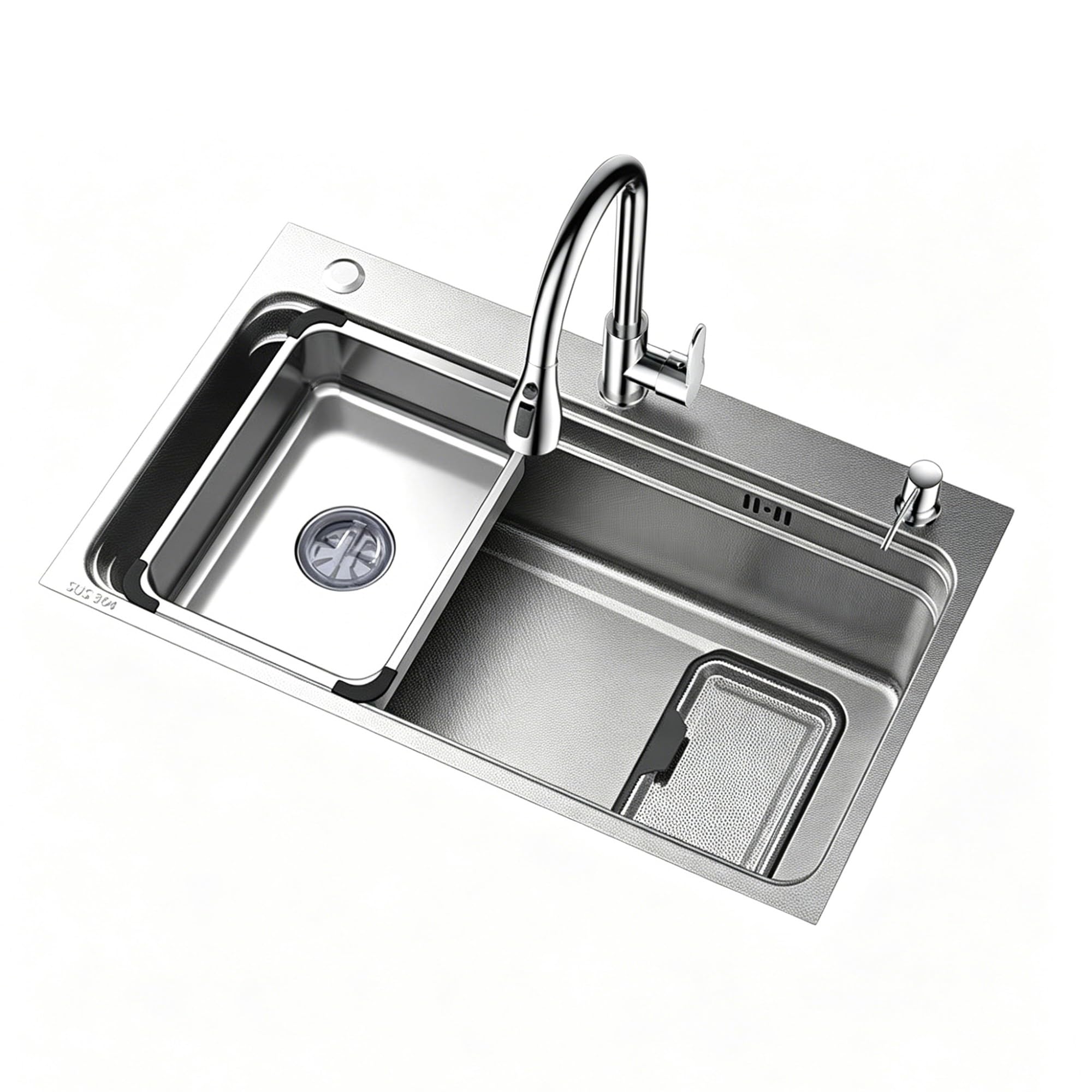 Bomdog One Color Sc Kitchen Sink, Single Bowl Sink, With Pull-Out Faucet, Household Vegetable Washing Sink(75Cm)
