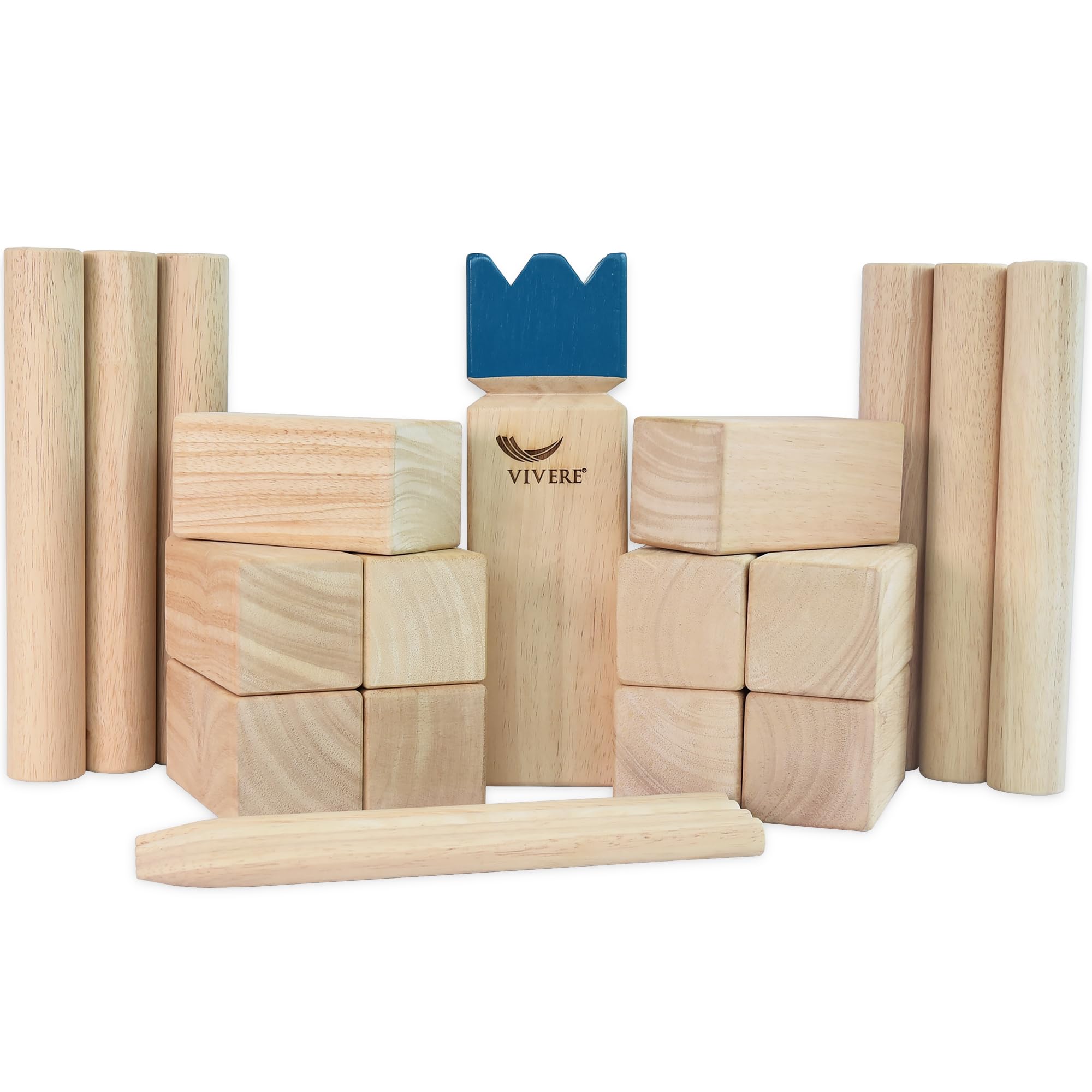 Vivere Kubb Yard Game Set Tournament Quality, Viking Chess Outdoor Clash Toss Yard Game with Carrying Case - Premium Rubber Wood with Corner Stakes