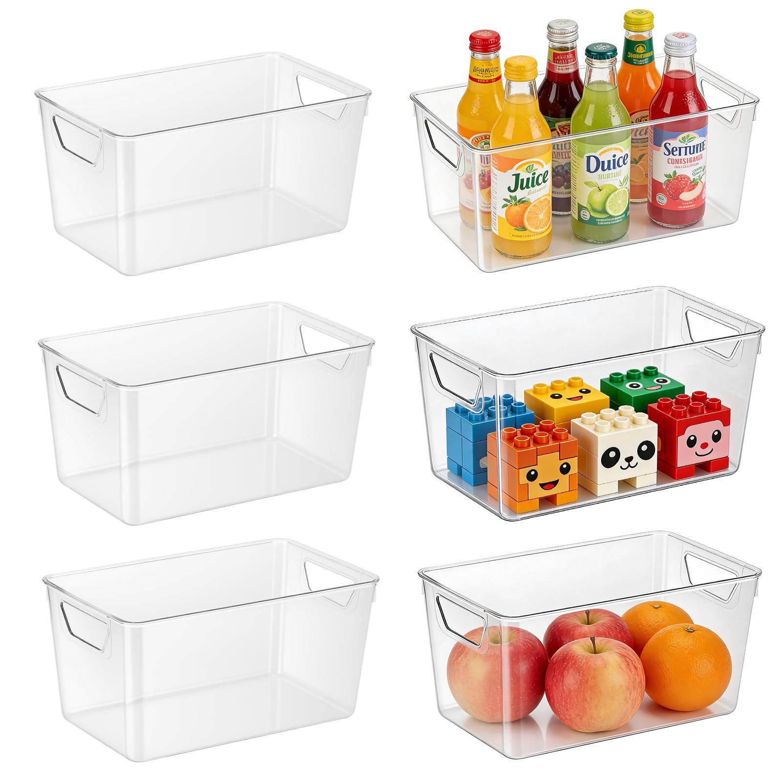 6 Pack Clear Plastic Storage Boxes, Organiser with Handle 25x15.2x12.7cm