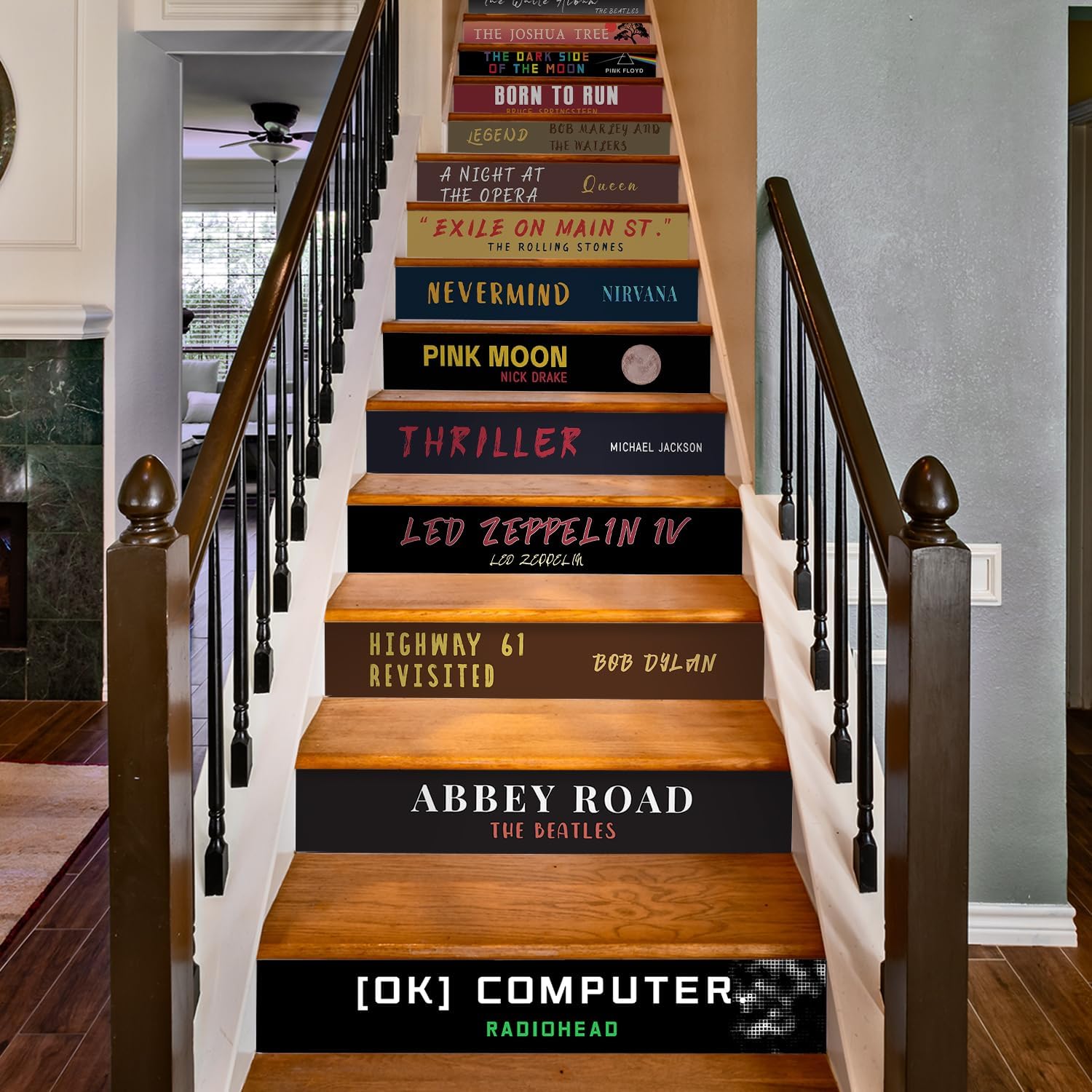 funlife Stair Riser Decals Peel and Stick, 14Pcs Stair Stickers for Home Hotel Stores Decor, Self-Adhesive, Waterproof, Classic Albums, 7.09x39.3inch/18x100cm