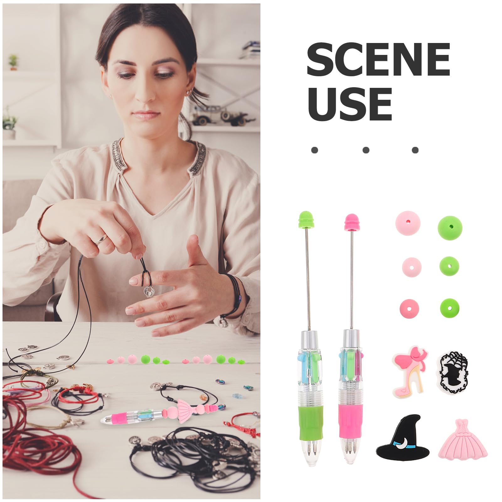 LIFKOME Set Fai da Te per Penne con Perline a Tema Strega e Principessa, Kit Artigianale da 72 Pezzi con Perline in Silicone Forate, Forniture Creative per Scuola, Ufficio e Bomboniere