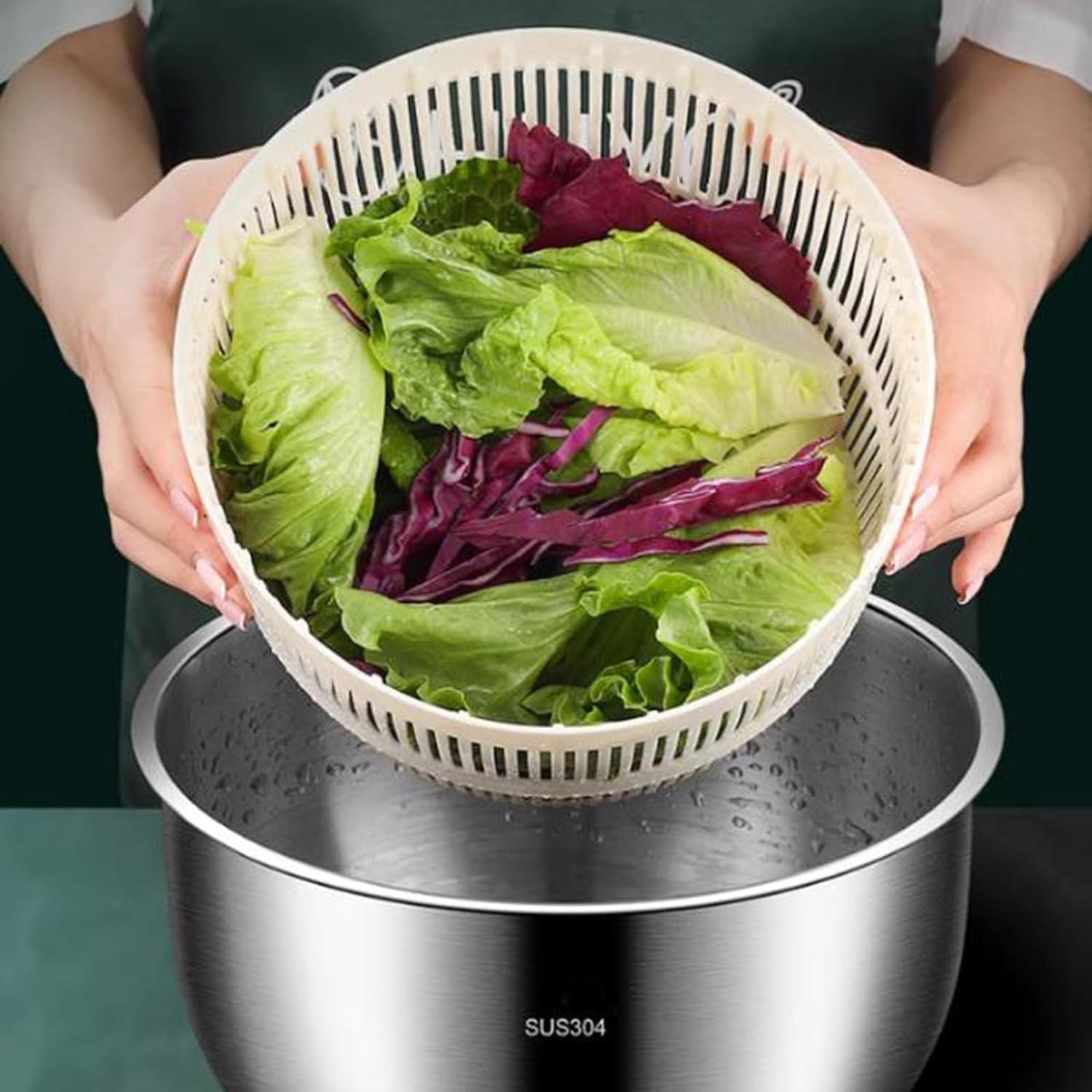 Essoreuse à salade en acier inoxydable 6 L – Laveuse à légumes, lave-vaisselle, lave-fruits, couvercle en polypropylène, essoreuse à pâtes et frites – Indispensable pour la cuisine