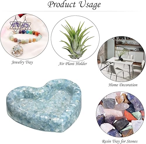 Miniatura 2 de rockcloud Bandeja de piedra con forma de corazón de 4.8 pulgadas con resina, bandeja de joyería de cristal para decoración de mesa de oficina en