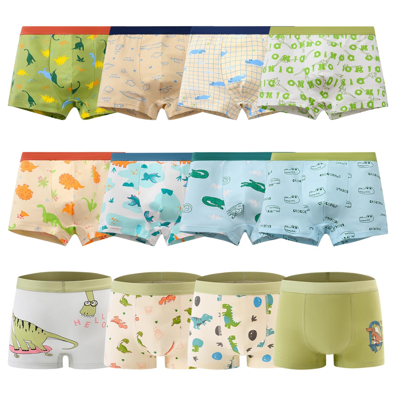Boxershorts für Jungen Weiche Bequeme Boyshorts Dinosaurier Muster Boxershorts Unterwäsche 12er-Pack, 2–12 Jahre