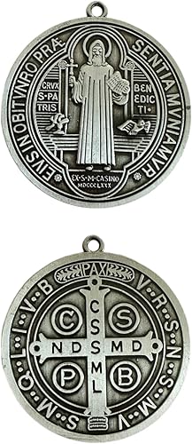 Miniatura 18 de Medalla de cruz de San Benito de 3 pulgadas, acabado de latón, para pared o escritorio, 2 unidades, color azul Azul,Bronce,Dorado