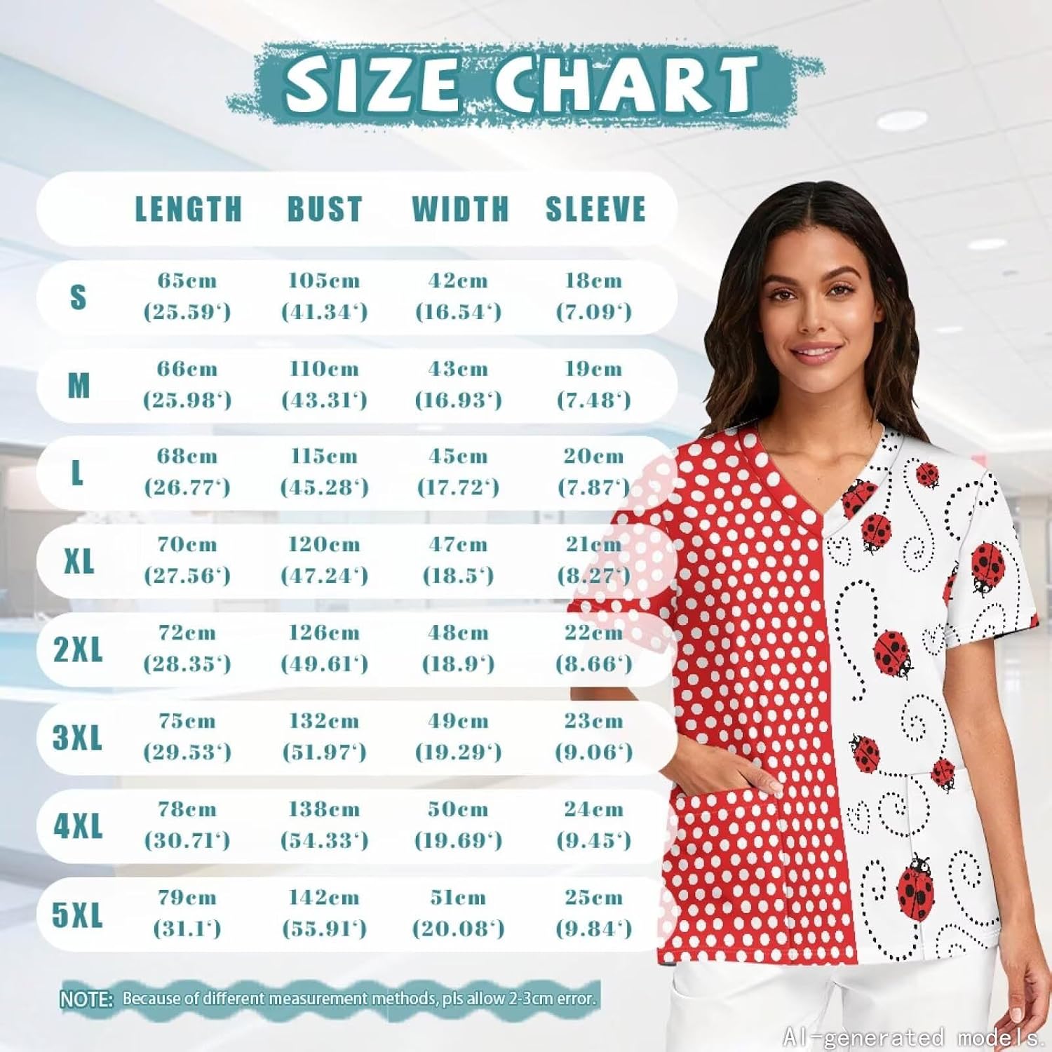 Printed Scrub Top for Women, V Neck Stretch Plus Size Work Uniform