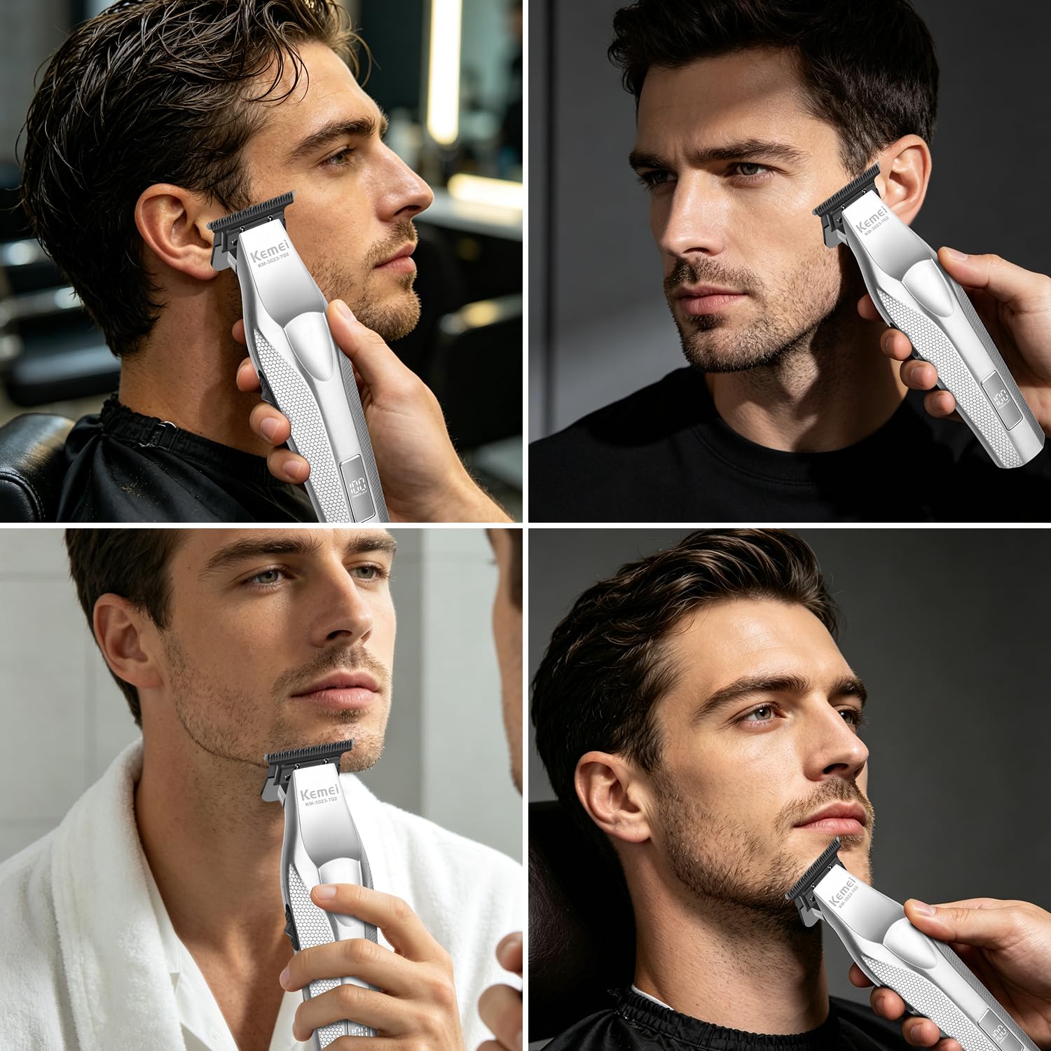 KEMEI KM-3023-702 Tondeuse à cheveux professionnelle pour homme, tondeuse à barbe sans fil sans fil, tondeuse de barbier rechargeable par USB, coupe-bordures, tondeuse à décoloration, cadeau pour