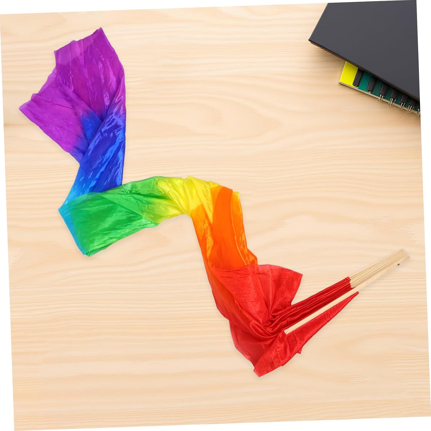 Long Gradient Colored Hand Fan for Dance and Artificial Silk, Foldable Design for Graceful Movements, for Belly Dance Competitions and Outdoor Performances