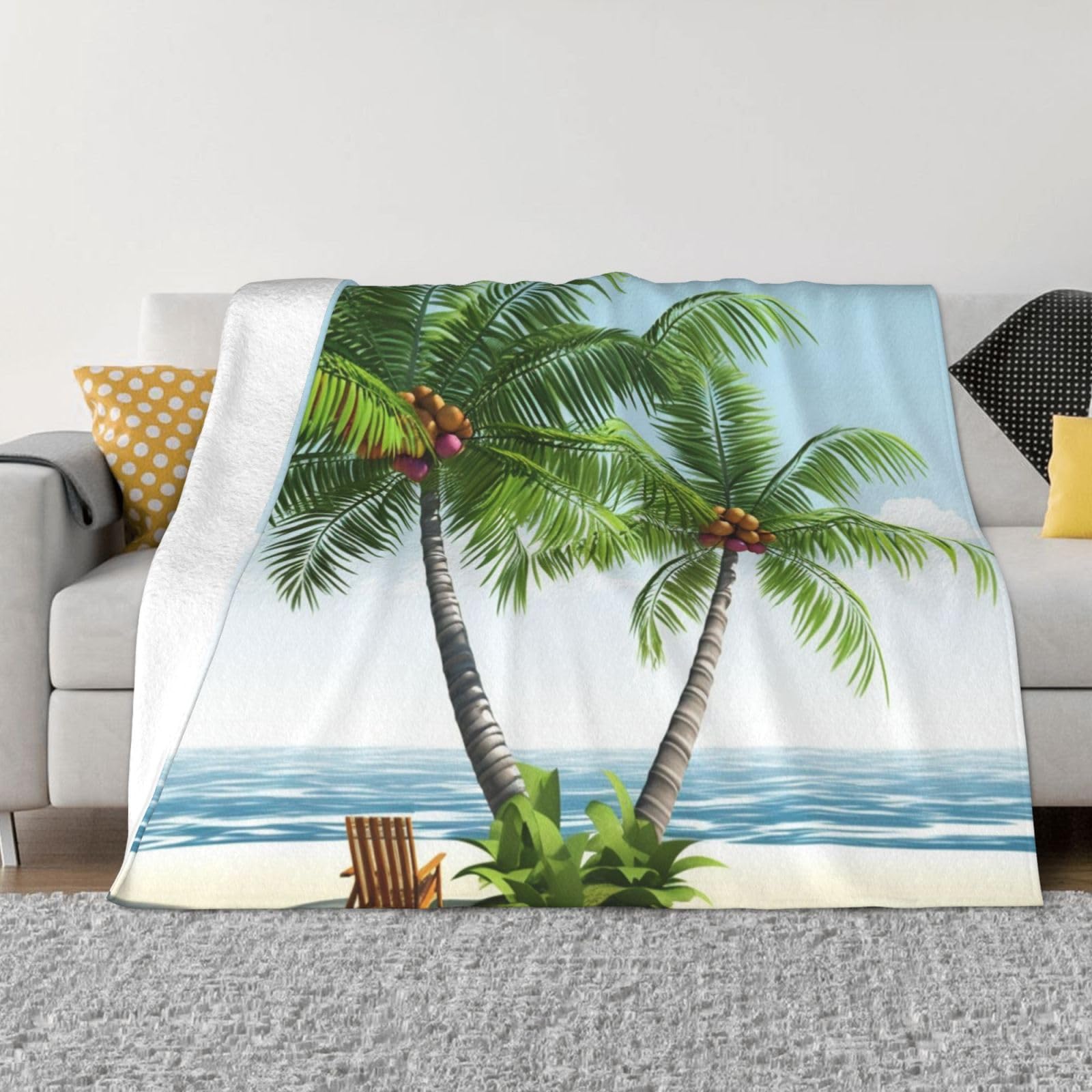 KLOPH Tropical Palm Tree Throw Blanket 40"x30" Flannel Fluffy Warm Blanket for Couch, Reversible Plush Blankets for Bed, Comfy Fuzzy Blanket for Sofa, Plush Lightweight-Blankets for All Season