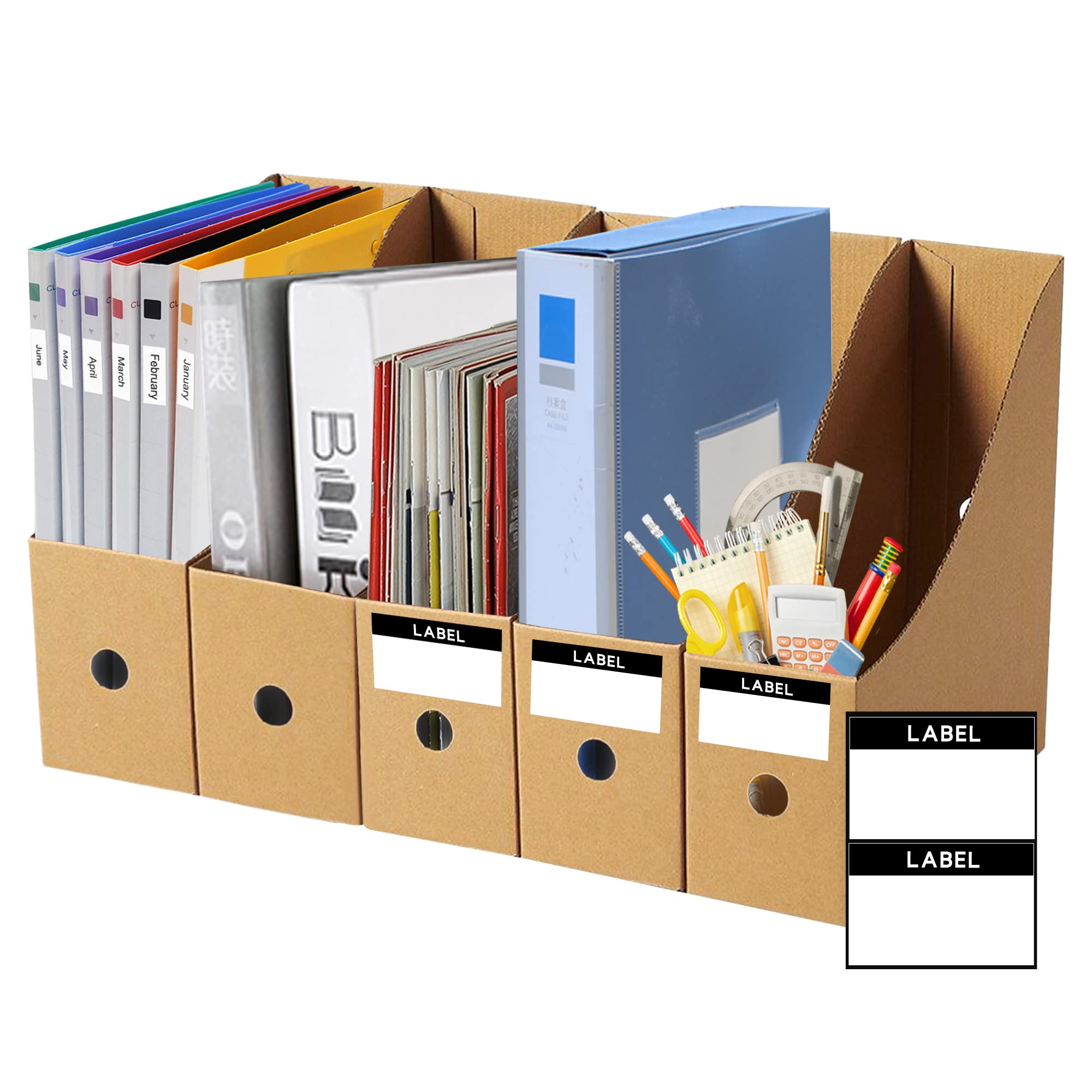 Jinchida Kraft 3 Pack Magazine File Holder With 3 Labels,Cardboard Magazine Holder For Files,Document Folder Holders A (, 5 Pack)