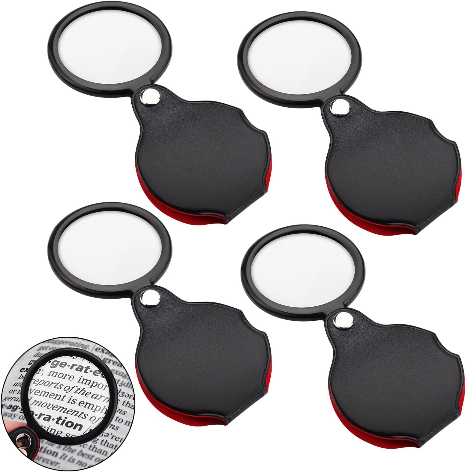 4Pcs Pocket Magnifying Glass 10X Small Magnifying Glass for