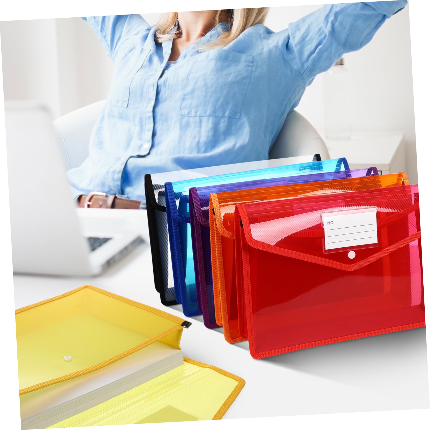 Buste Documenti Pp Trasparenti A4 con Bottone, 7 Pezzi | Chiusura a Pressione, per Fogli e Pratiche, Set da Ufficio per Archiviazione e Ordine Quotidiano