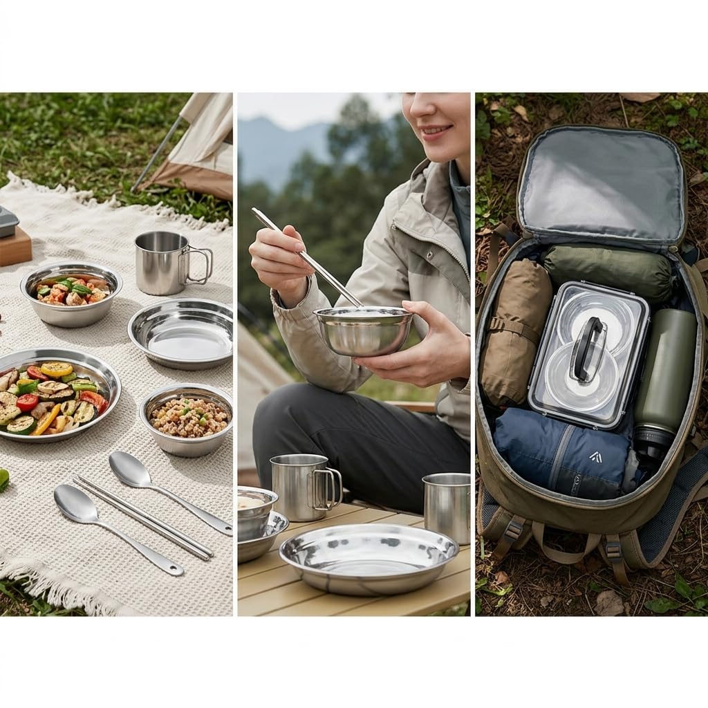 Service table camping inox réutilisable, Métalliques, Set Table Pique-nique, Aventures, Pour