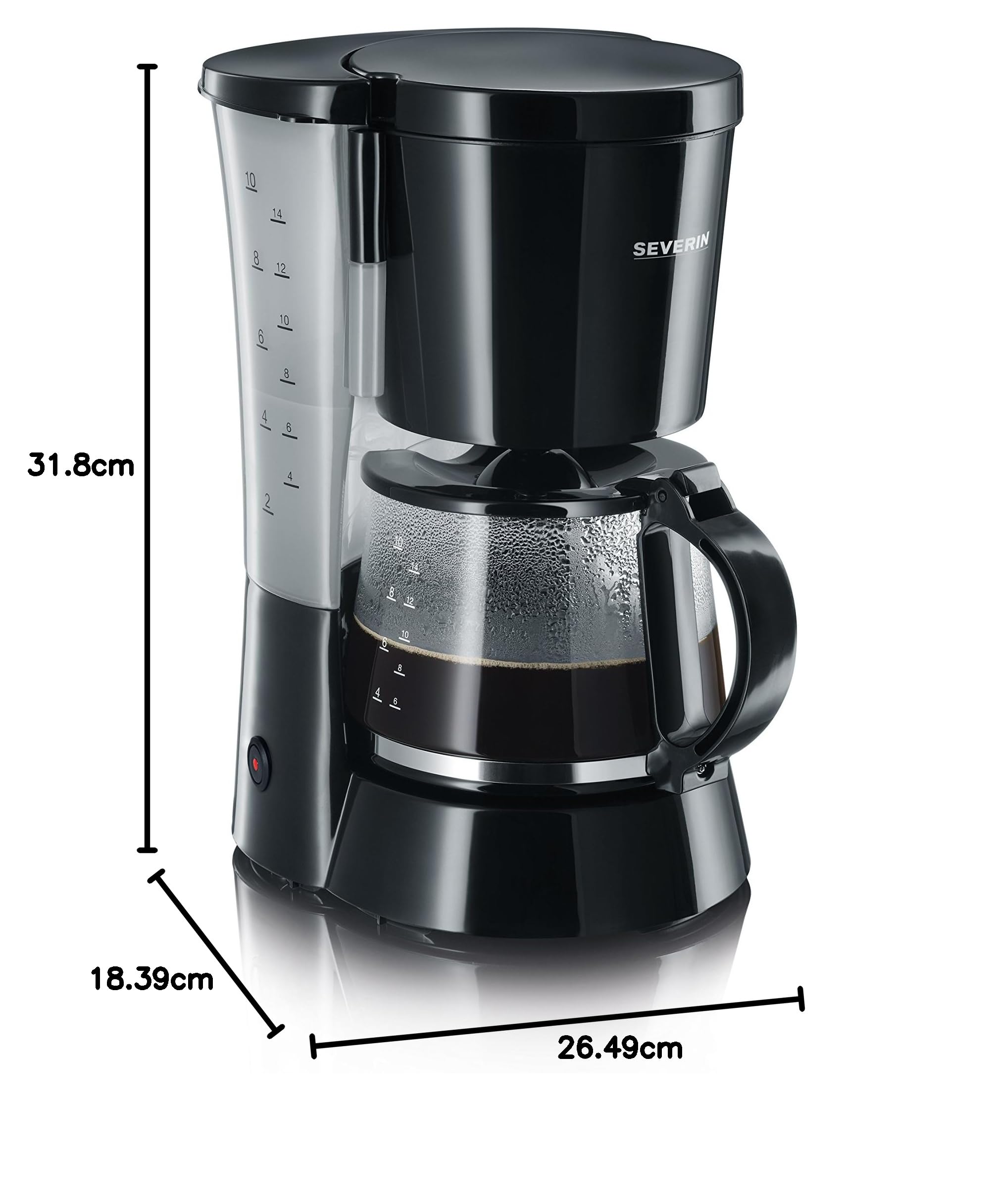 SEVERIN Macchina per Caffè Americano con Caraffa in Vetro, Caffettiera a Filtro fino a 10 Tazze, Piastra Riscaldante, Utilizzo Semplice, 800 W, Nero - KA 4479