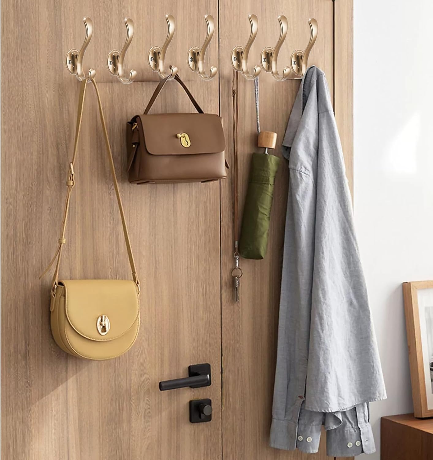 3 Pcs Coat Hooks Hardware Towel Hooks for Hanging Coats, Gold Wall Hook,Decorative Robe Hooks for Hanging Robe,Coat Hook Wall Mounted with Screws for Key,Towel,Bags,Cup,Hat