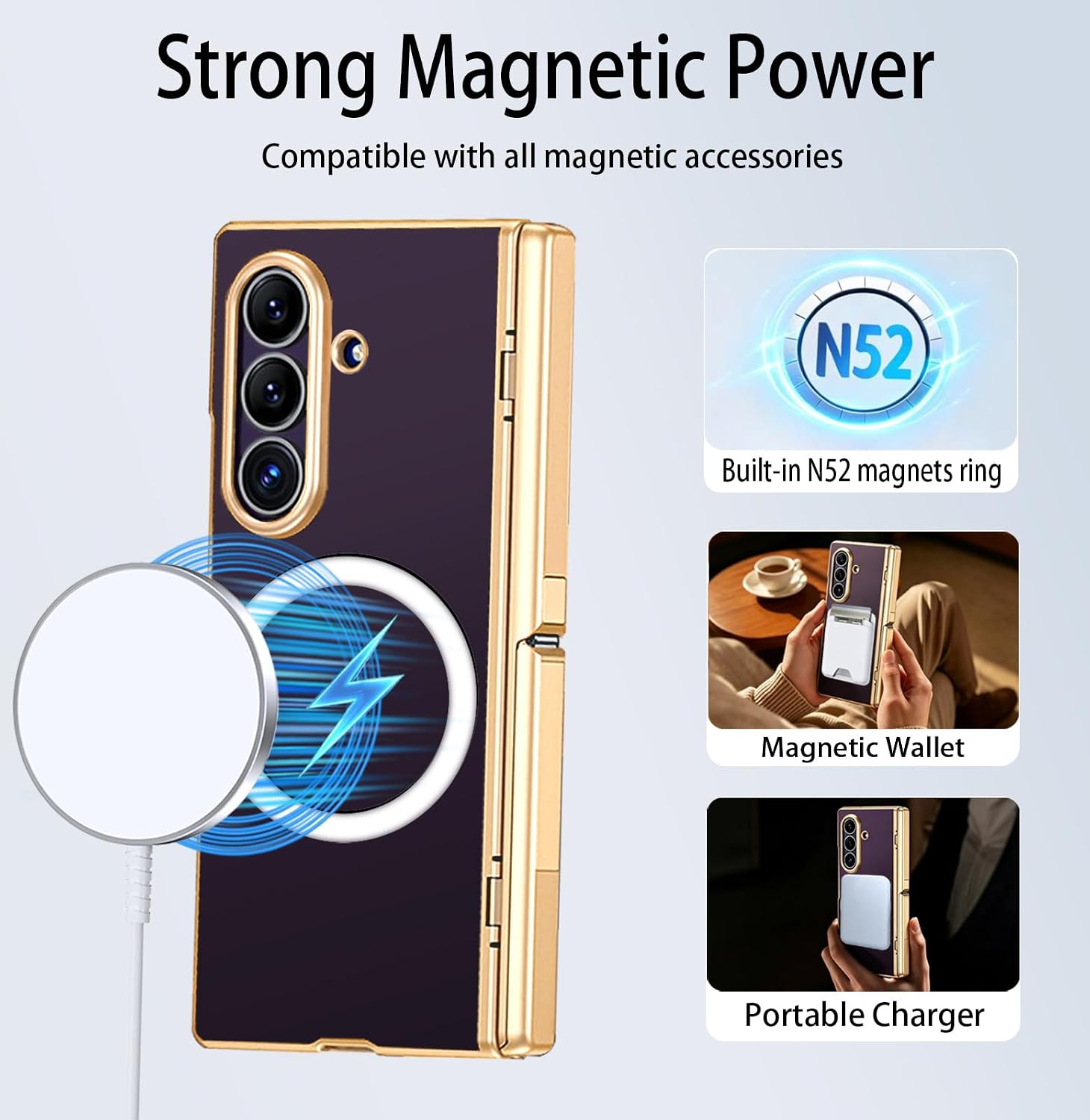 for Samsung Galaxy Z Fold 8 Ultra Magnetic Case with Privacy Screen Protector＆Hinge Protection＆Kickstands,Full-Body Shockproof Protective Phone Case for Galaxy Z Fold 8 Ultra 2026,Gold