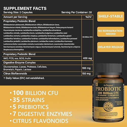 Miniatura 2 de Proriginal Probióticos 100 mil millones de UFC con 35 cepas probióticas para la salud digestiva y la salud intestinal, cápsulas de liberación