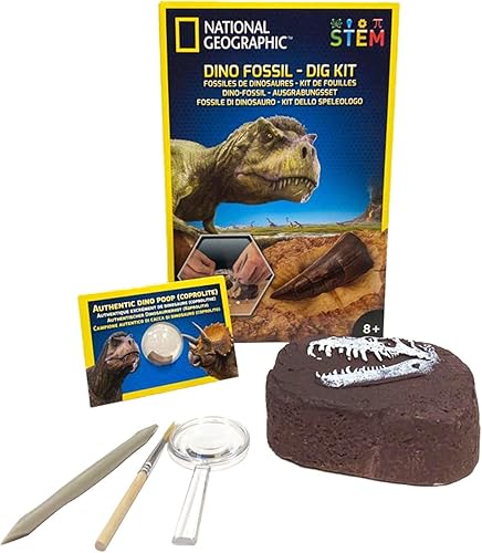 NATIONAL GEOGRAPHIC Kit de excavación de dinosaurios, fascinantes kits de excavación para niños con réplica de dientes T-Rex y fósil genuino de caca