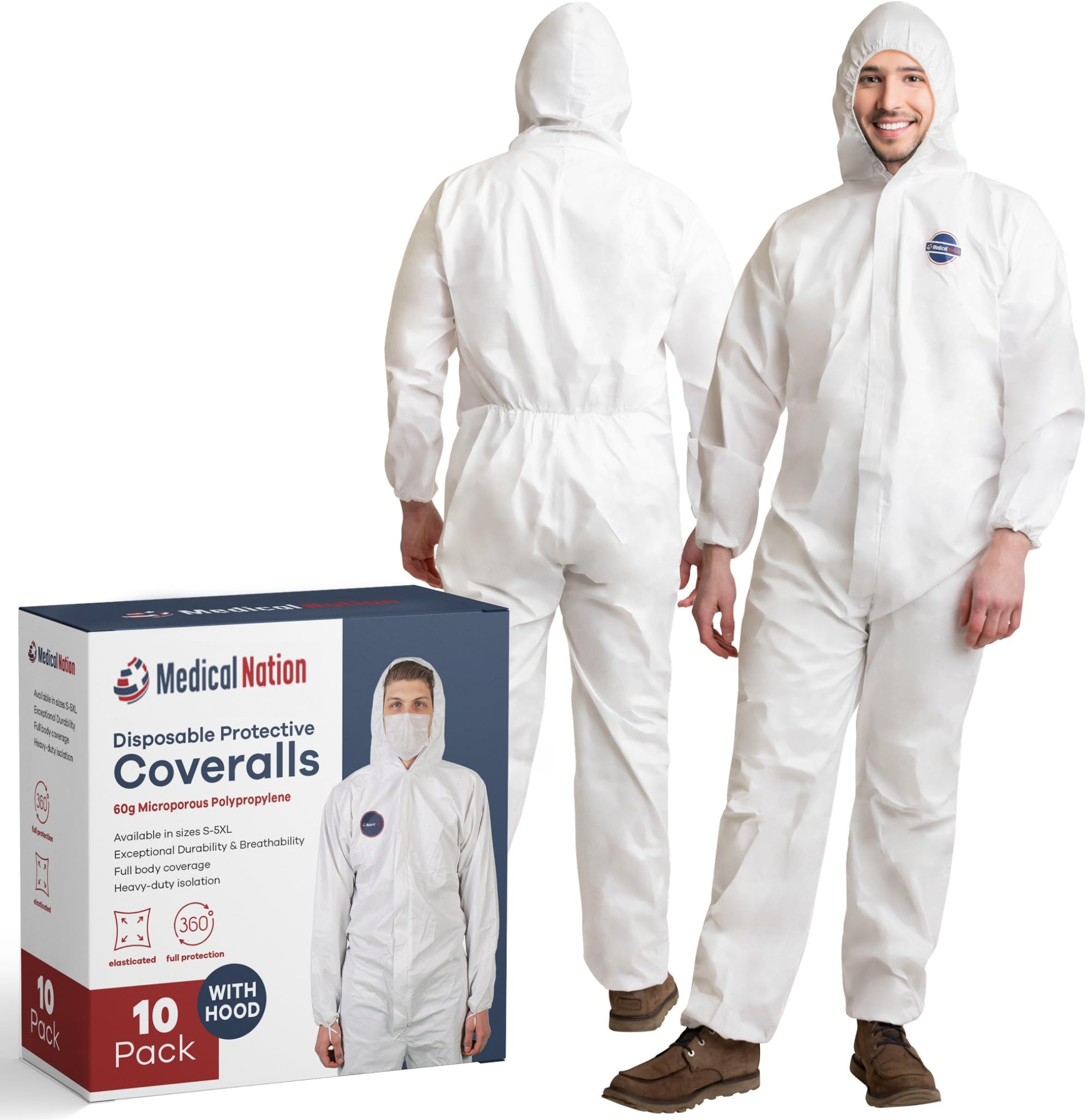 Hazmat Suits Disposable | 9 Size Options | With Hood, Heavy Duty, Breathable Disposable Coverall, Painter Suit