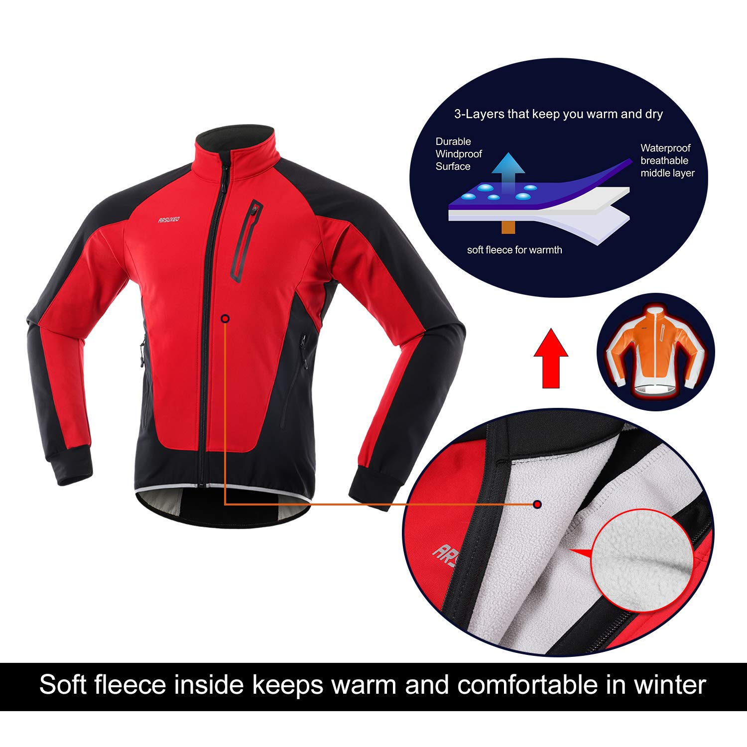 ARSUXEO Chaqueta Ciclismo Hombre Invierno Polar Térmico Softshell MTB Ropa de motorista