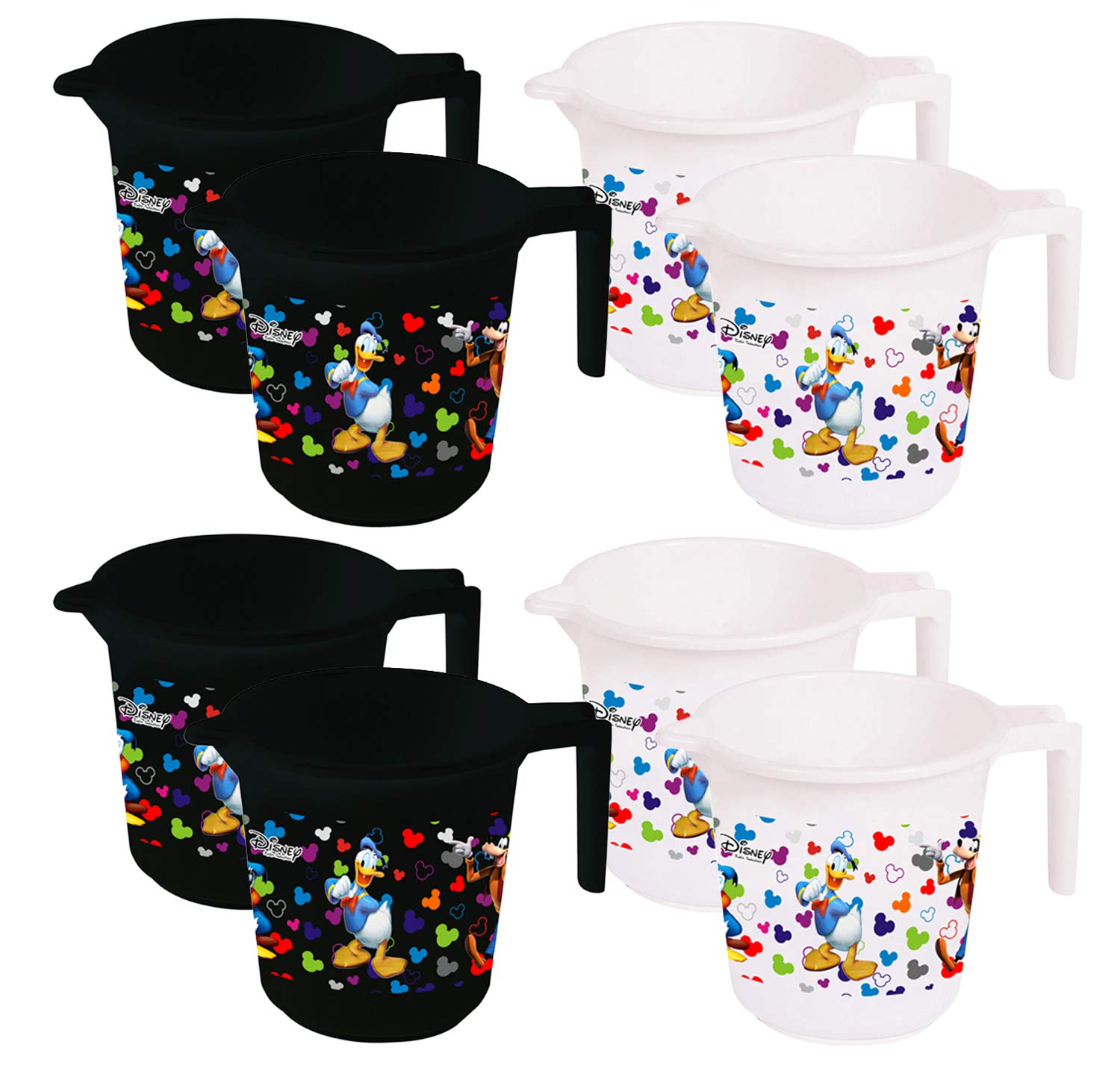 Kuber Industries Disney Team Mickey Print Plastic Bathing Mugs for Bathroom Bath Accessory, 500 ML (Set of 8,Black & White) -HS_35_KUBMARTS17208