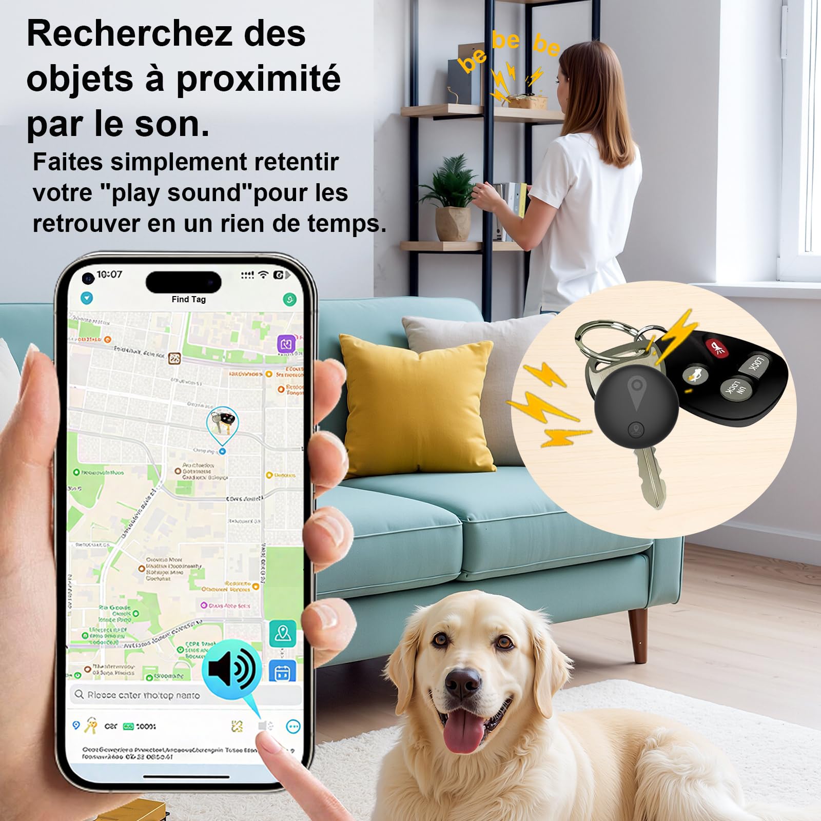 Traceur GPS Voiture,Magnétique Smart Tag Tracker,Traceur caché localisateur,Traceur sans Abonnement,Étanche IP67,Compatible avec iOS et Android,pour Véhicules/clés/Moto/Bagage/Enfant/Wallet-