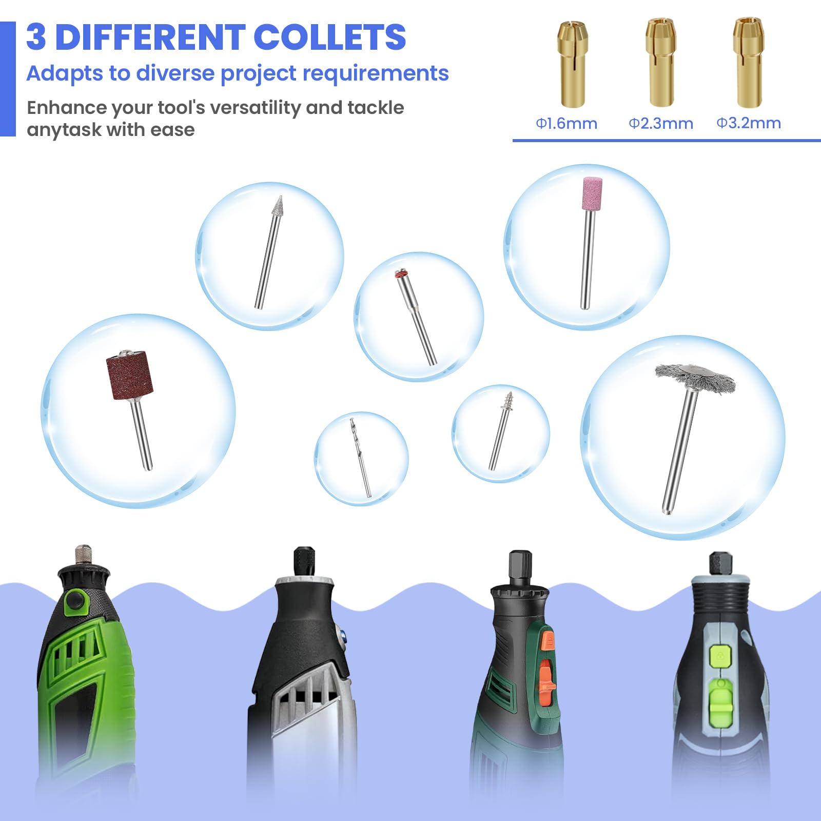 HARDELL Accessoires pour outils rotatifs 508 pièces tige 3,2 mm Dremel compatibles ponçage perçage polissage