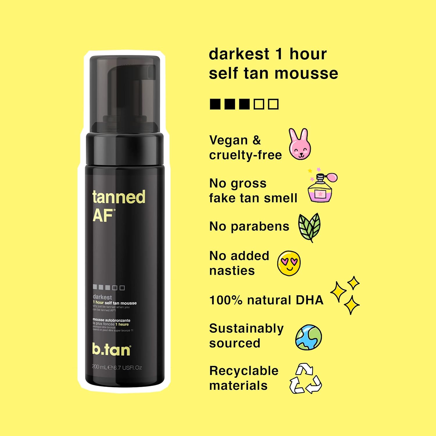 b.tan Dark Self Tanner Mousse - Fast, 1 Hour Express Self Tan - Natural, Free of Nasties, 100% Vegan, Cruelty Free - Fake Tan, Sunless Tanner, Tanning Mousse, Fake Tanner, Self Tanning Foam (Tanned AF)… : Beauty & Personal Care