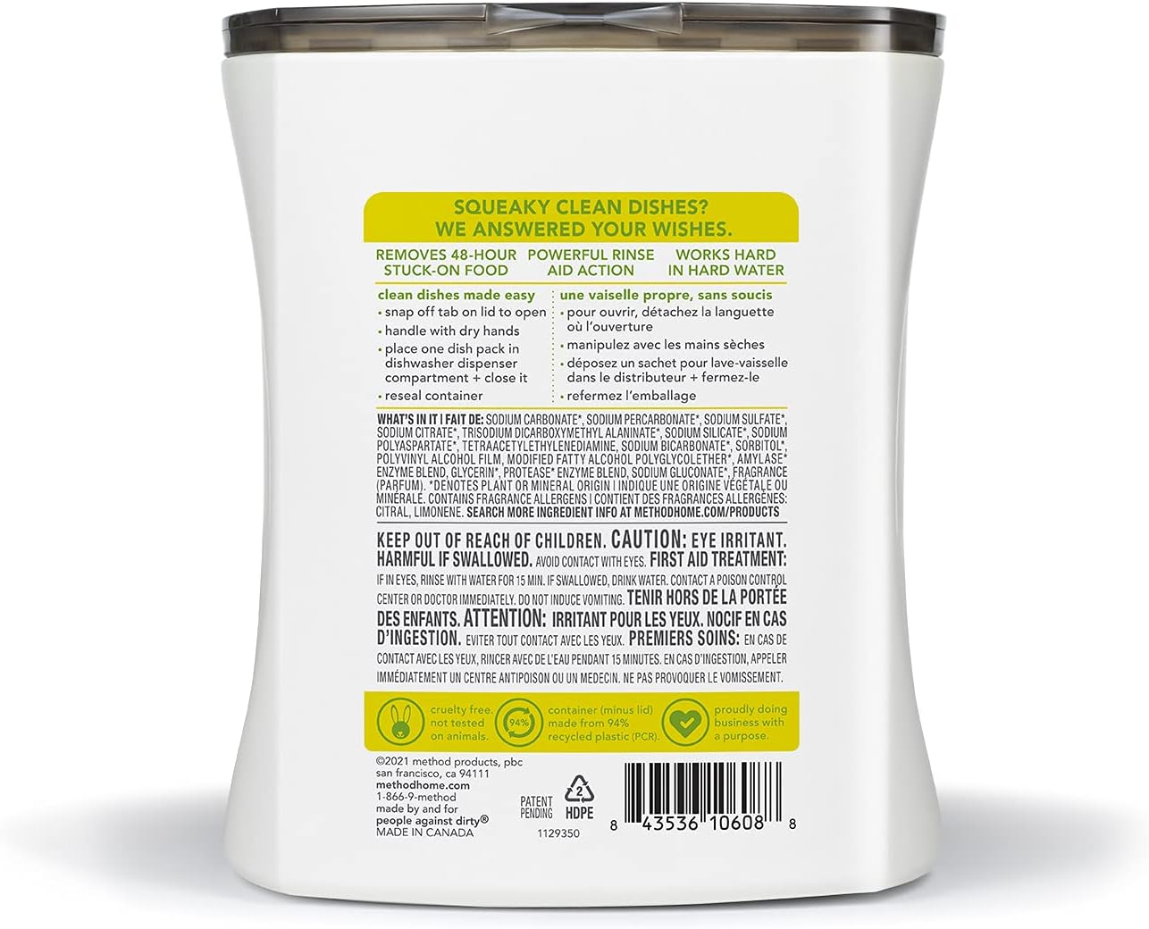 Method Dishwasher Detergent Packs, Lemon Mint, Dishwashing Rinse Aid to Lift Tough Grease and Stains, 30 Dishwasher Tabs per Package, (Pack of 4)