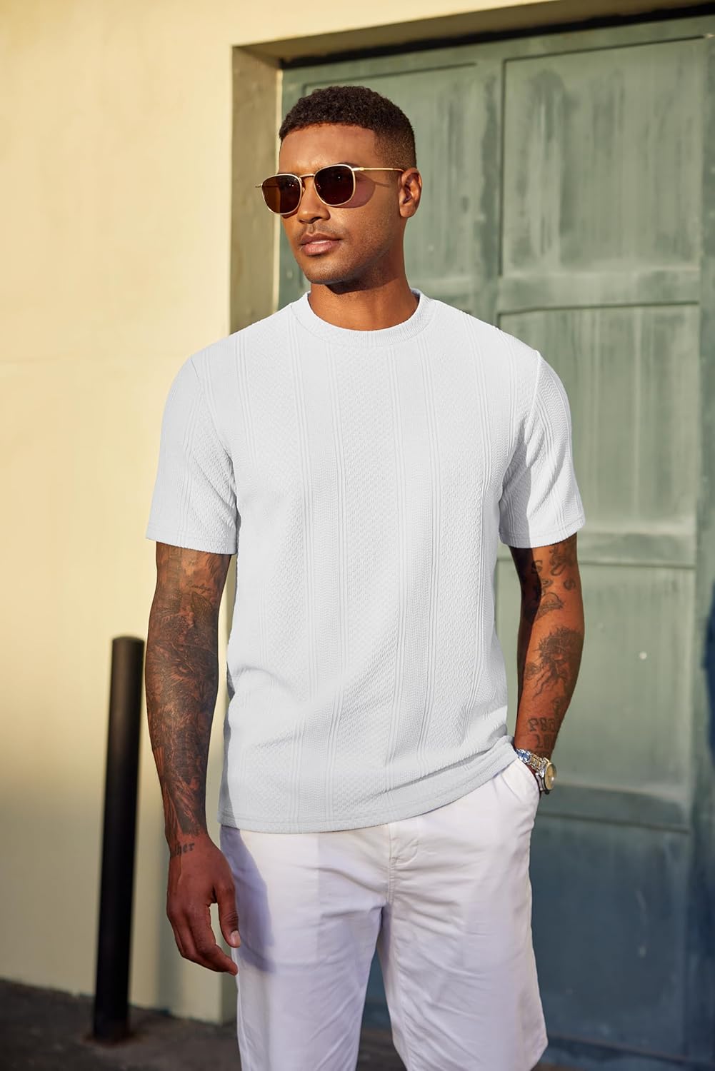 COOFANDY Men's T-Shirt Short Sleeve Crew Neck Textured Shirts Classic Knit Pullover Tees - Image 2