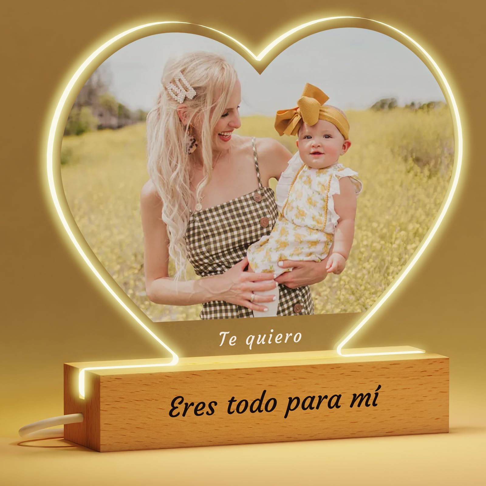 Voryusmer Lampara Personalizada con Foto y Texto - Luz Nocturna Corazón, Regalos Personalizados Mujeres, Día de la Madre, Cumpleaños, Aniversario