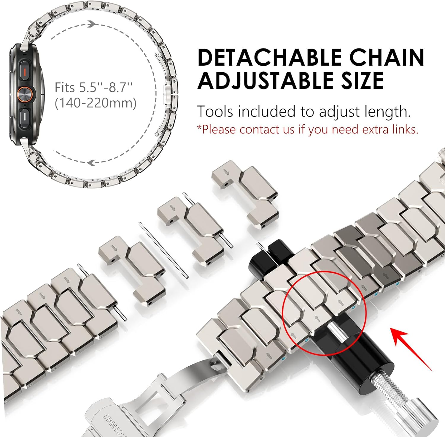 WINGLE Stainless Steel Band for Galaxy Watch Ultra Bands 47mm 2025/2024 Men Rugged Durable Armor Metal Band Classy Casual Business Samsung Galaxy Watch Ultra Bands Butterfly Folding Clasp, Titanium