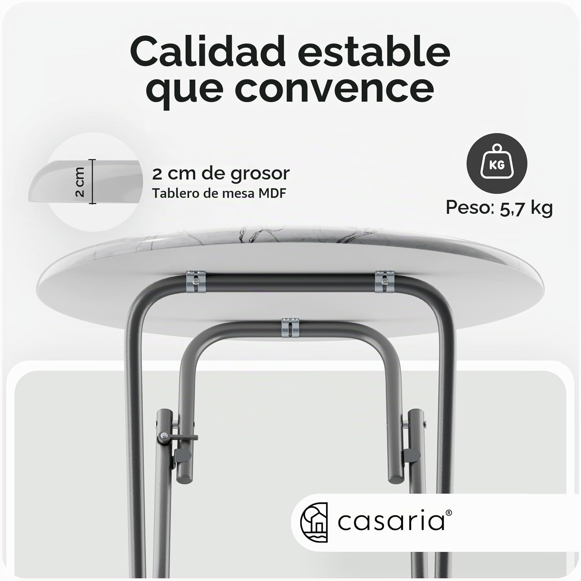 CASARIA® Mesa de Bar Alta Plegable 110x60cm Mesita Bistro Tablero Redondo MDF Aspecto Mármol Eventos Fiesta
