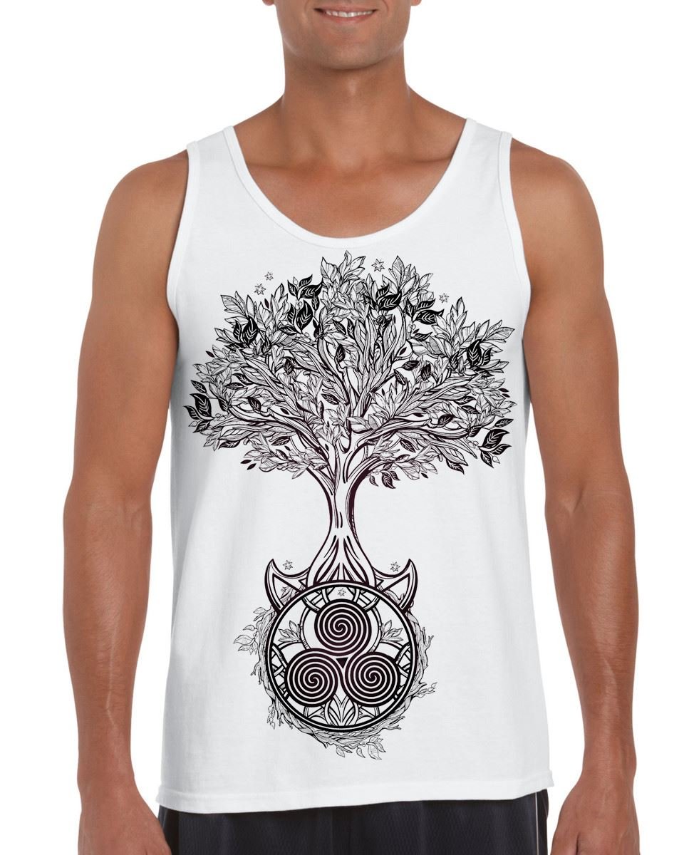 Tribal T-Shirts Mens Celtic Spiral Tree of Life Large Print Vest Top (Medium, White)